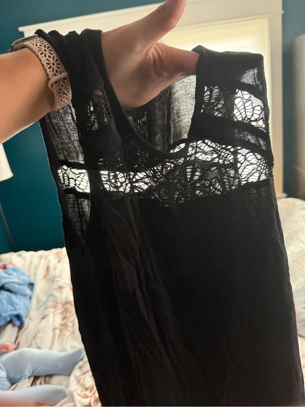For Cynthia Black Crochet-Front Knit Top